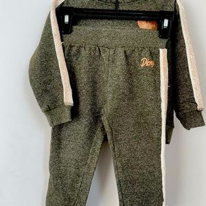 DKNY 2 Piece baby girl’s hoodie sweatsuit army green set